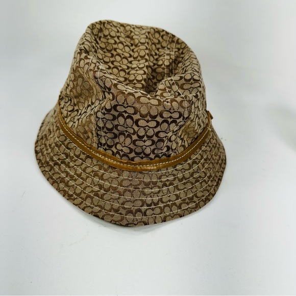 Vintage Brown Signature Coach Bucket Hat With Leather Band Size M/L - Picture 9 of 9